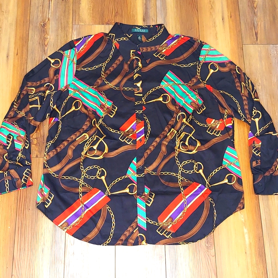 Vintage Lauren Ralph Lauren Horse Buckle 100% Cotton Button Down Size 2x